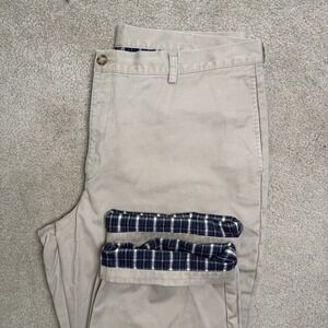 LL Bean Flannel Lined Pants Khaki Mens 40/30 (41/30) Natural Fit Plaid 162385